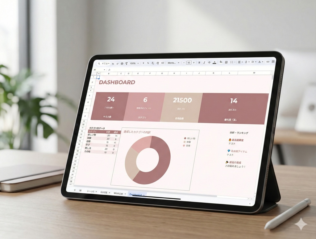 自動分析付き！大人のWISH LIST 100 テンプレート（Googleスプレッドシート用）｜くすみカラー
