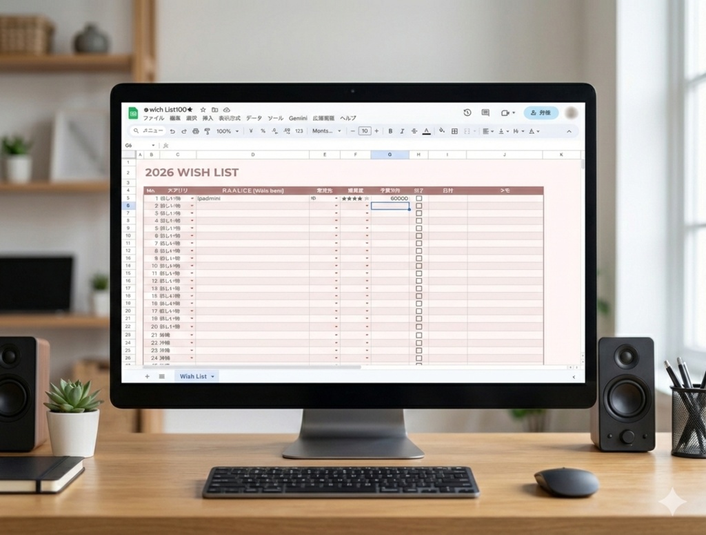 自動分析付き!大人のWISH LIST 100 テンプレート(Googleスプレッドシート用)|くすみカラー