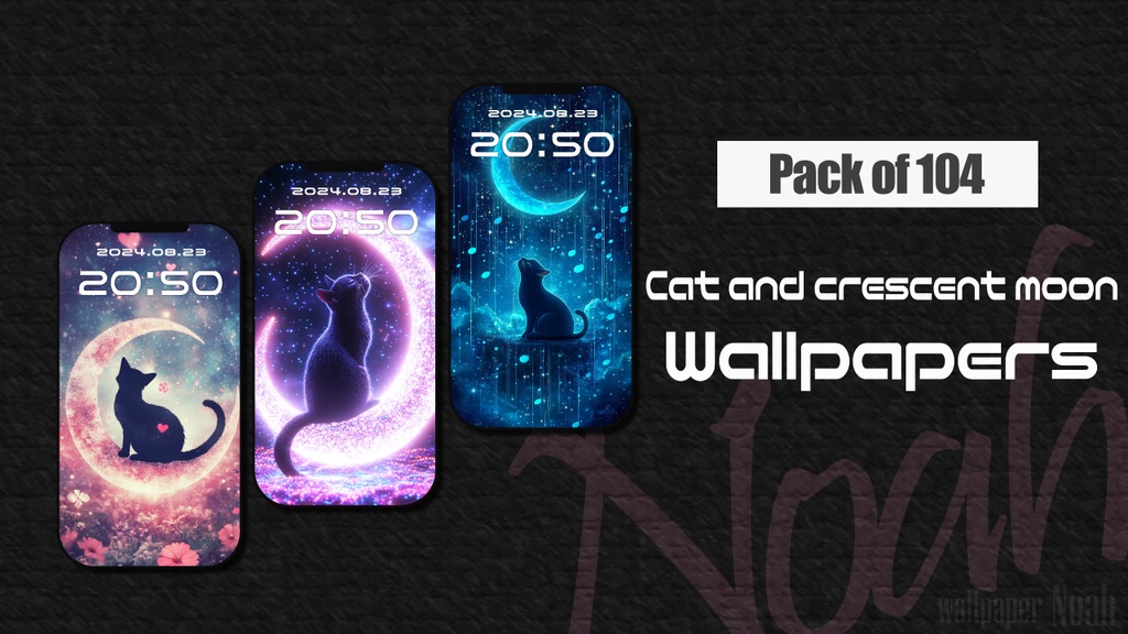 【104枚パック】大好評の猫と三日月の幻想的な高画質壁紙(静止画バージョン)