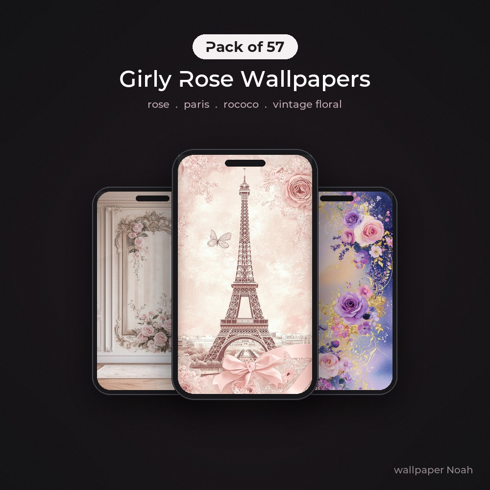 薔薇とパリのガーリースマホ壁紙 57枚セット|Girly Rose Wallpapers (Pack of 57)