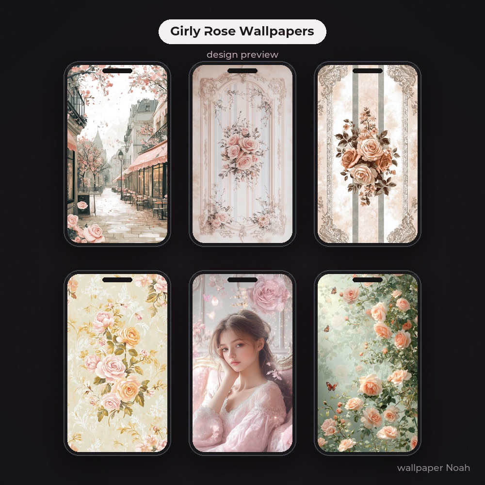 薔薇とパリのガーリースマホ壁紙 57枚セット|Girly Rose Wallpapers (Pack of 57)