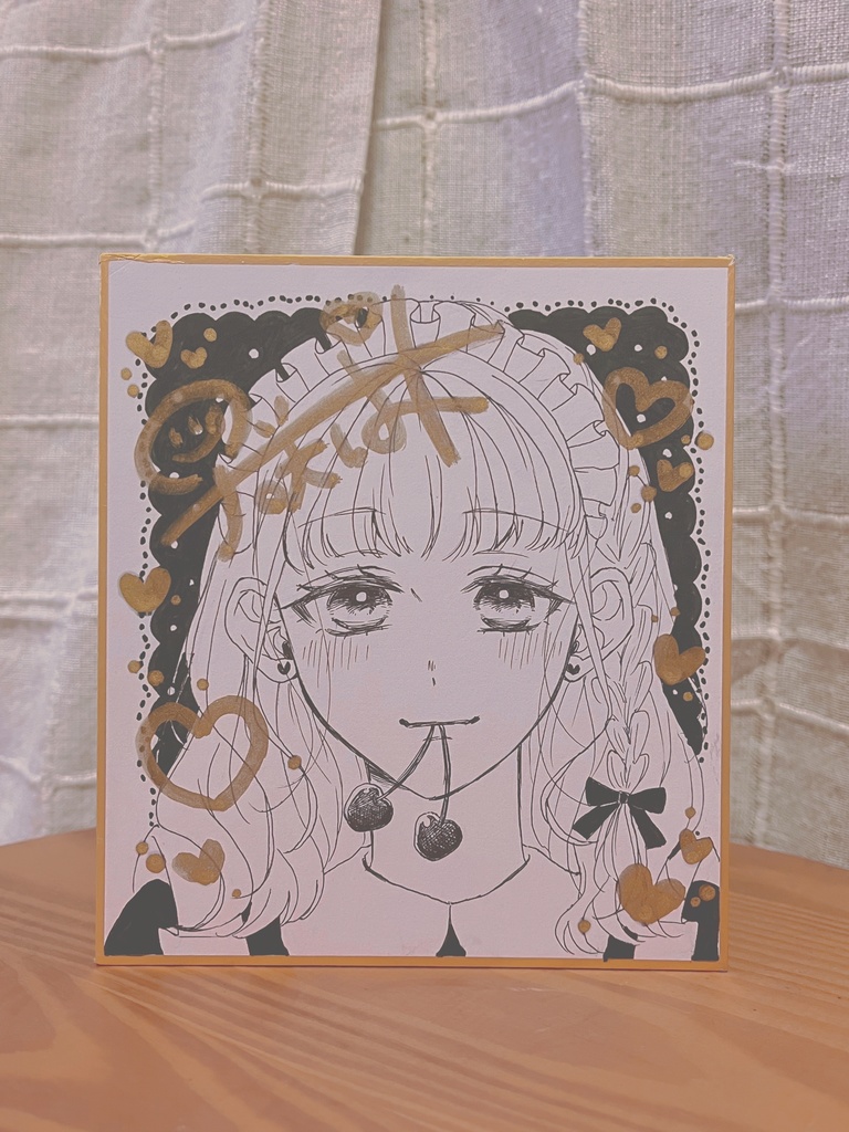 【直筆小色紙20%off＆おまけステッカー1枚付き】さくらんぼとウェイトレス🍒🫖
