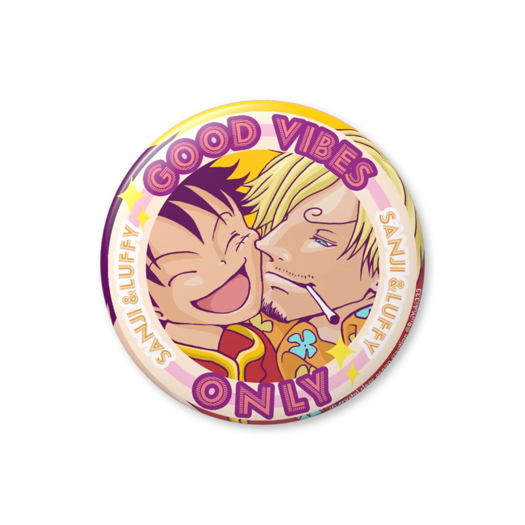 缶バッジ (サイズ7.6cm) サンジ ＆ ルフィ GOOD VIBES ONLY!