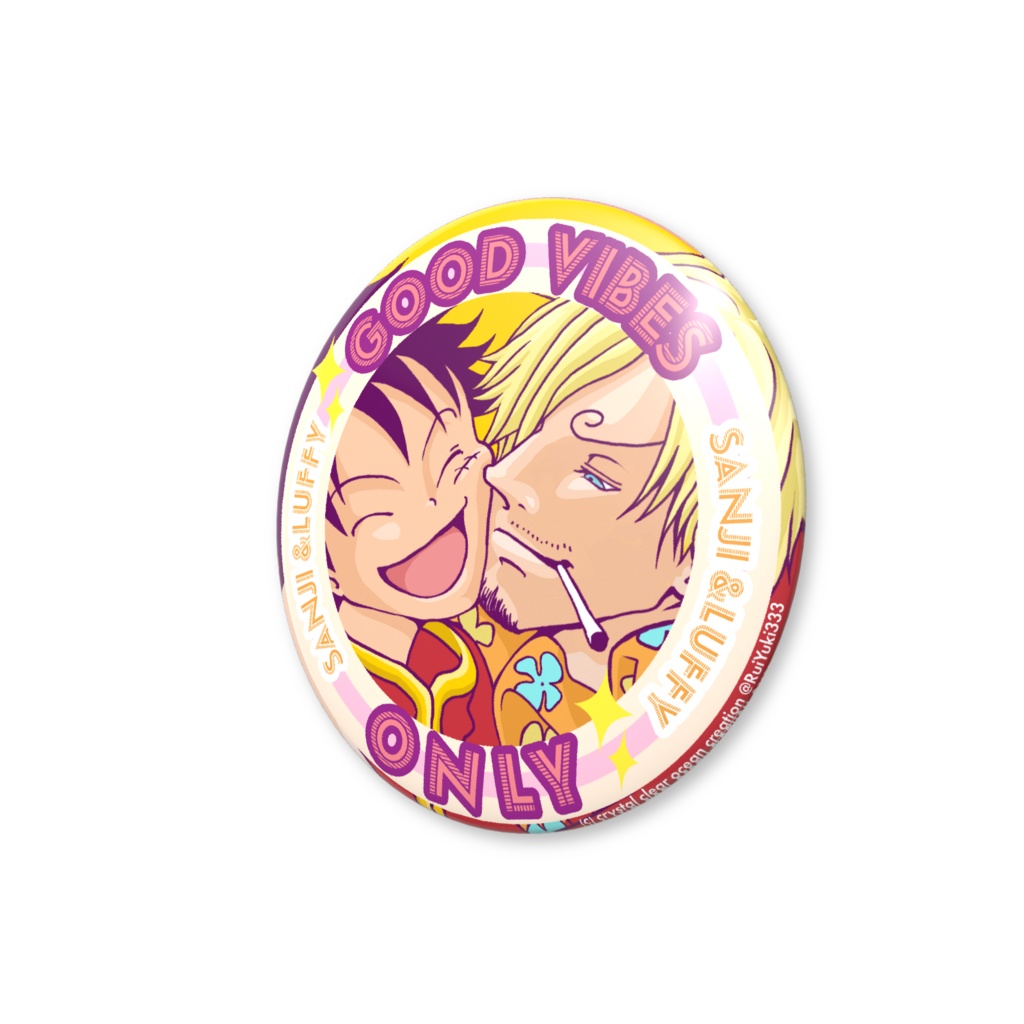 缶バッジ (サイズ7.6cm) サンジ & ルフィ GOOD VIBES ONLY!