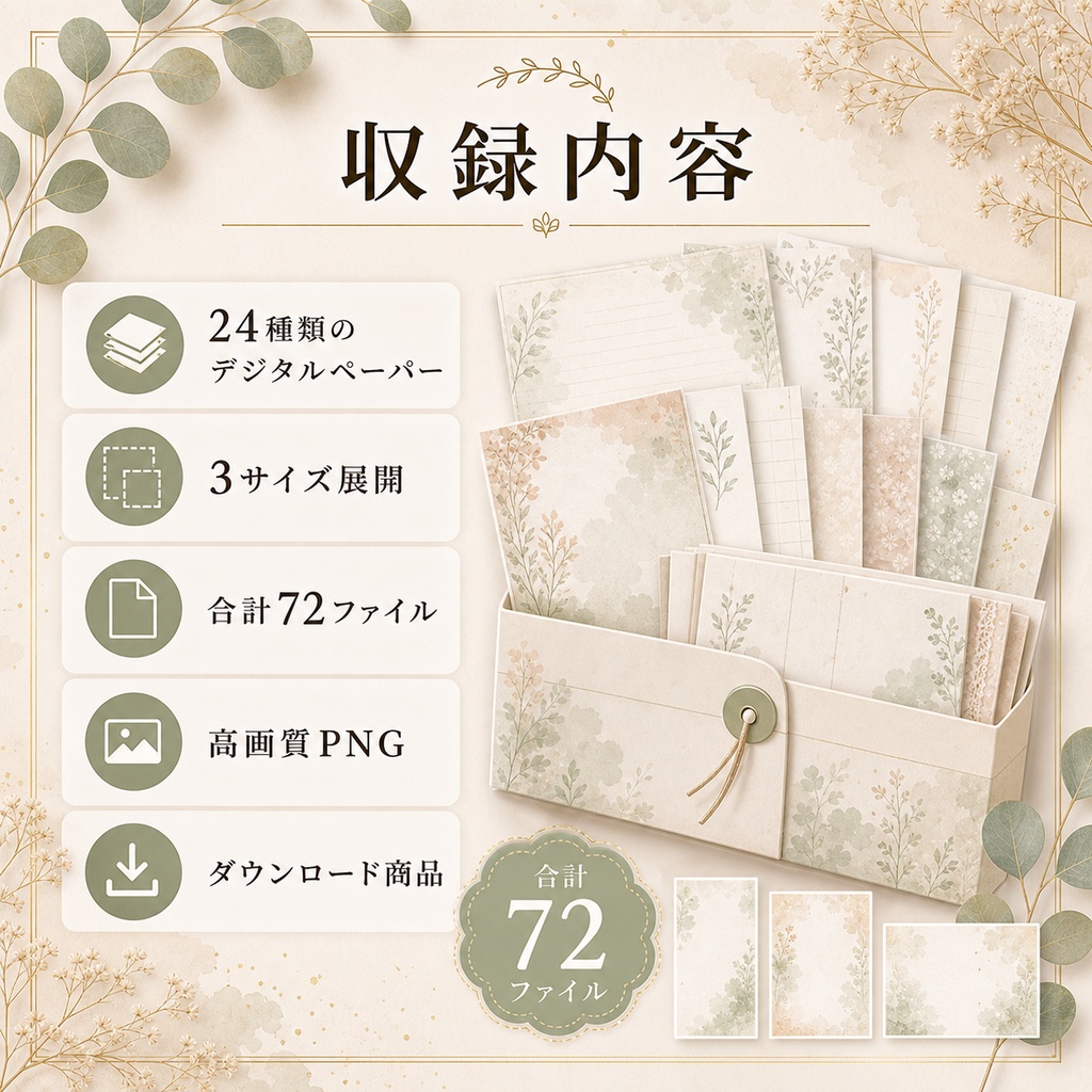 【24種×3サイズ】心が整う、やさしい背景紙72ファイルセット|高画質PNG背景素材|GoodNotes・Canva・A4印刷対応