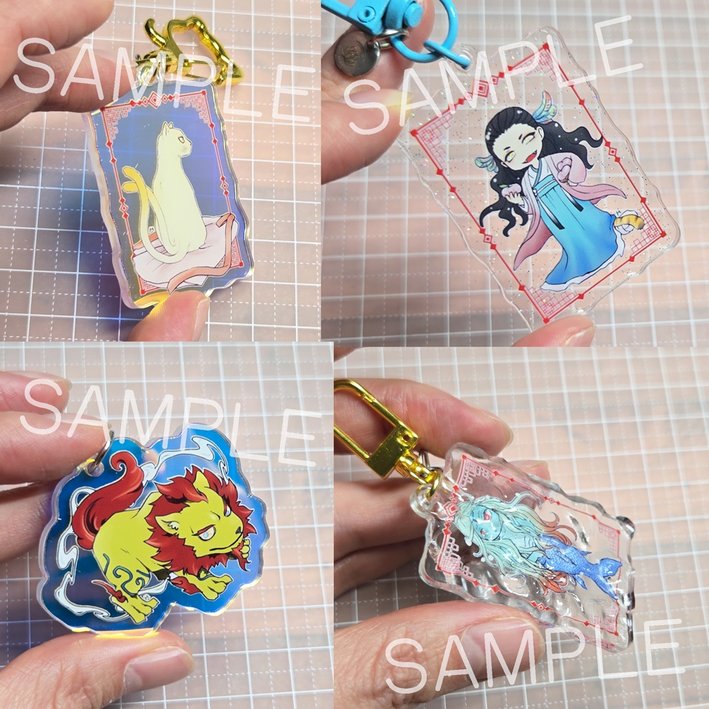 怪アクキー 金華猫/西王母/鮫人/貔貅