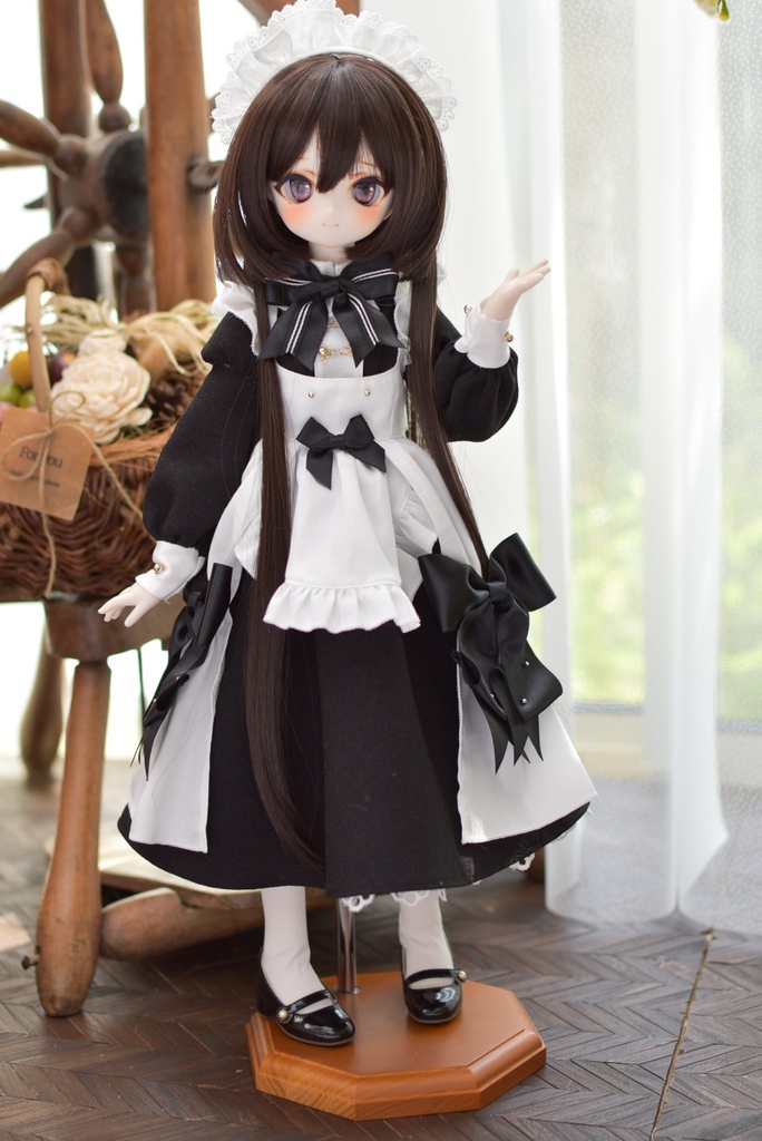 【即納】カーテンエプロンのメイド服＜黒＞MDDサイズ(S～L胸対応)