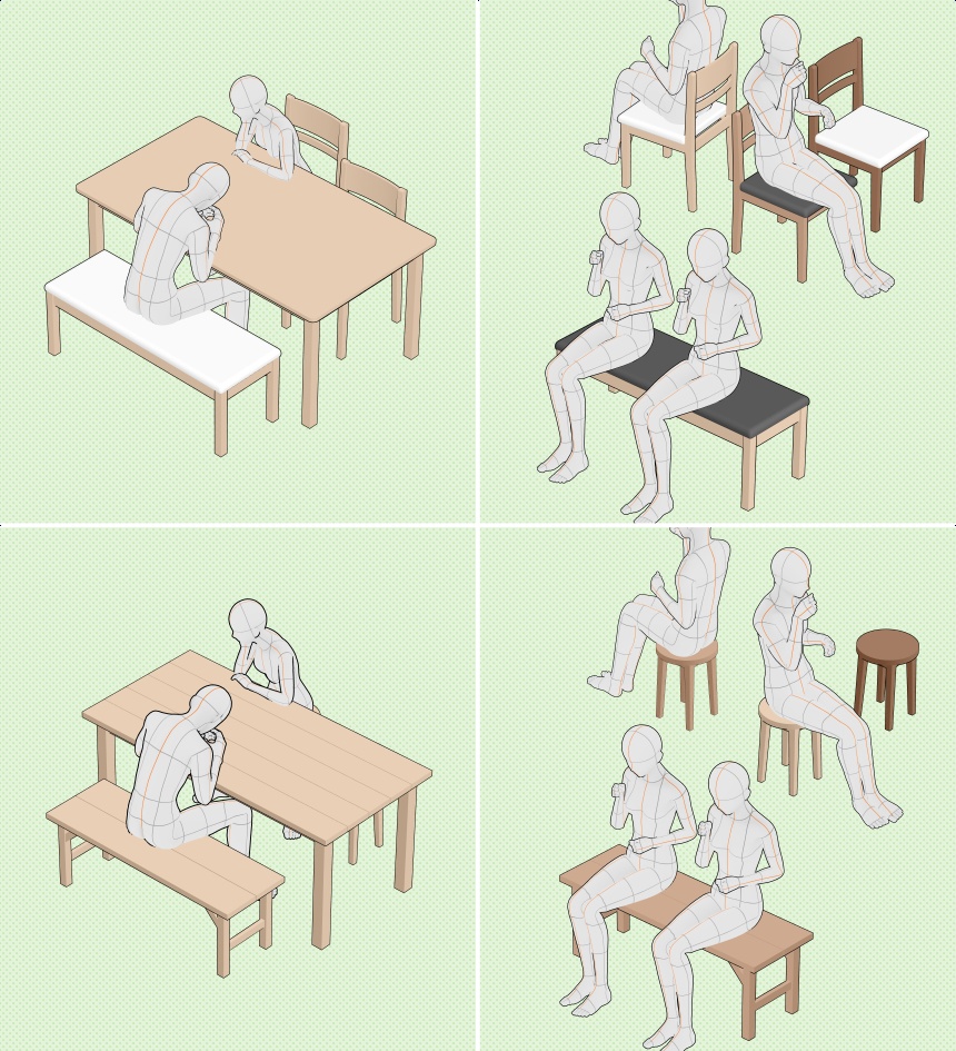 【クリスタ素材】2種類の食卓セット(1~6人用)