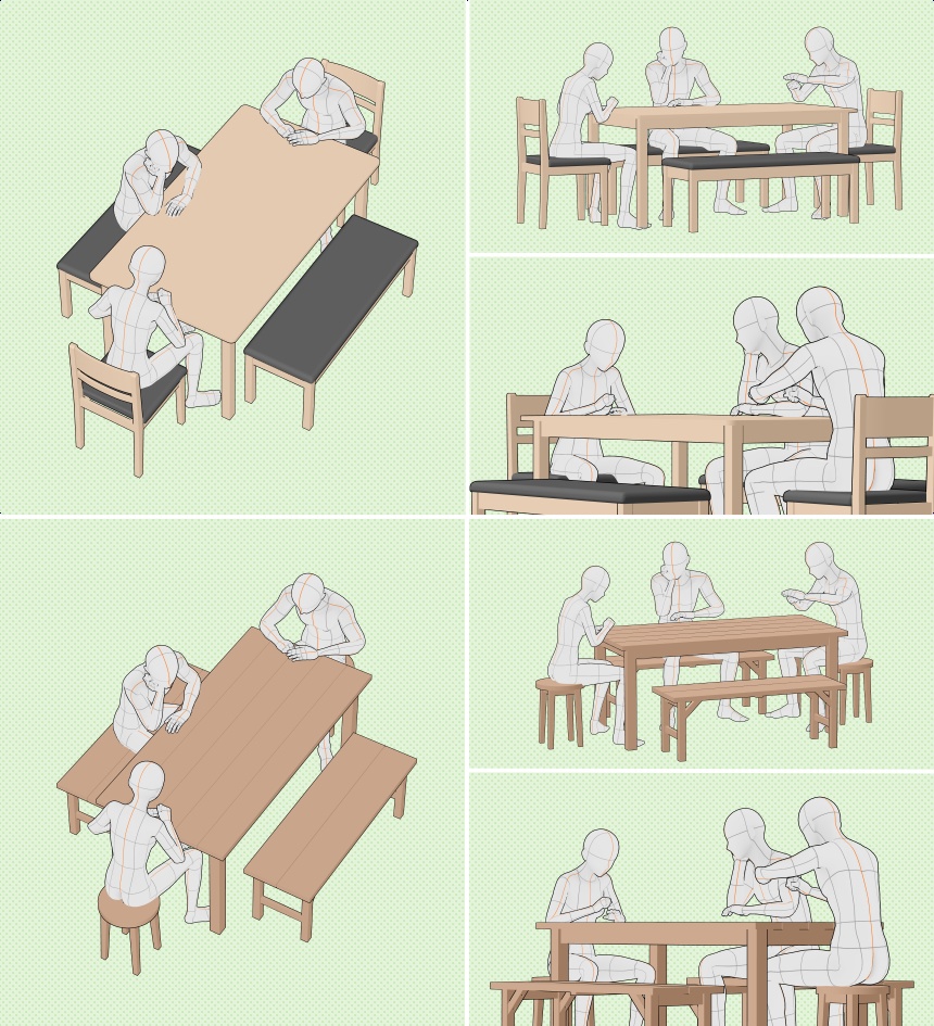 【クリスタ素材】2種類の食卓セット(1~6人用)