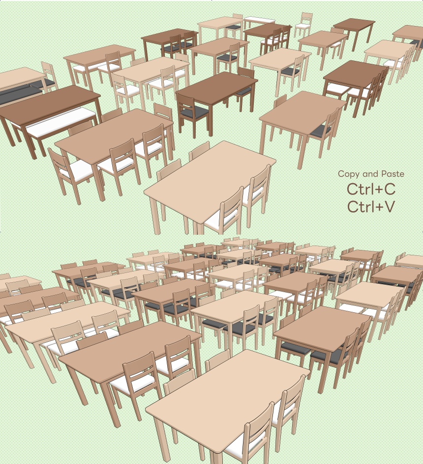 【クリスタ素材】2種類の食卓セット(1~6人用)