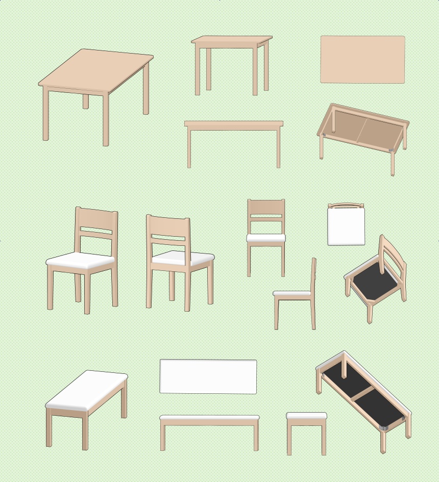 【クリスタ素材】2種類の食卓セット(1~6人用)