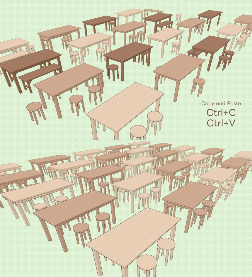 【クリスタ素材】2種類の食卓セット(1~6人用)