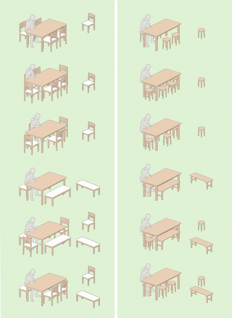 【クリスタ素材】2種類の食卓セット(1~6人用)