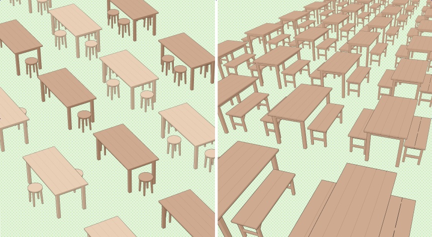 【クリスタ素材】2種類の食卓セット(1~6人用)