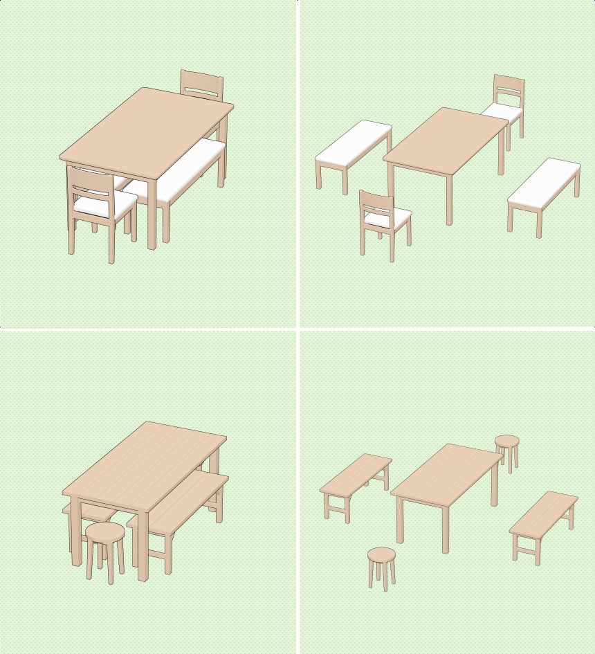 【クリスタ素材】2種類の食卓セット(1~6人用)