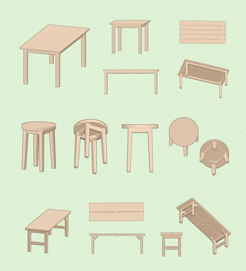 【クリスタ素材】2種類の食卓セット(1~6人用)