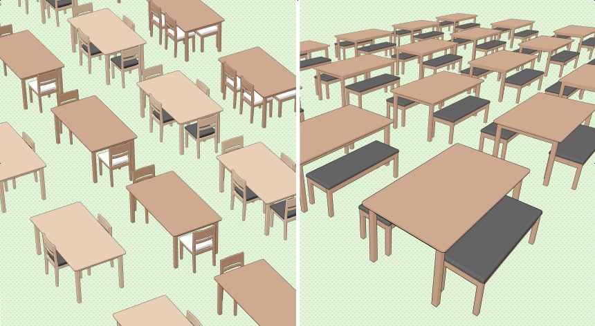 【クリスタ素材】2種類の食卓セット(1~6人用)