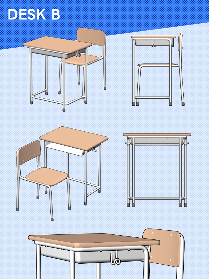 【クリスタ素材】学校机(新旧3種類)