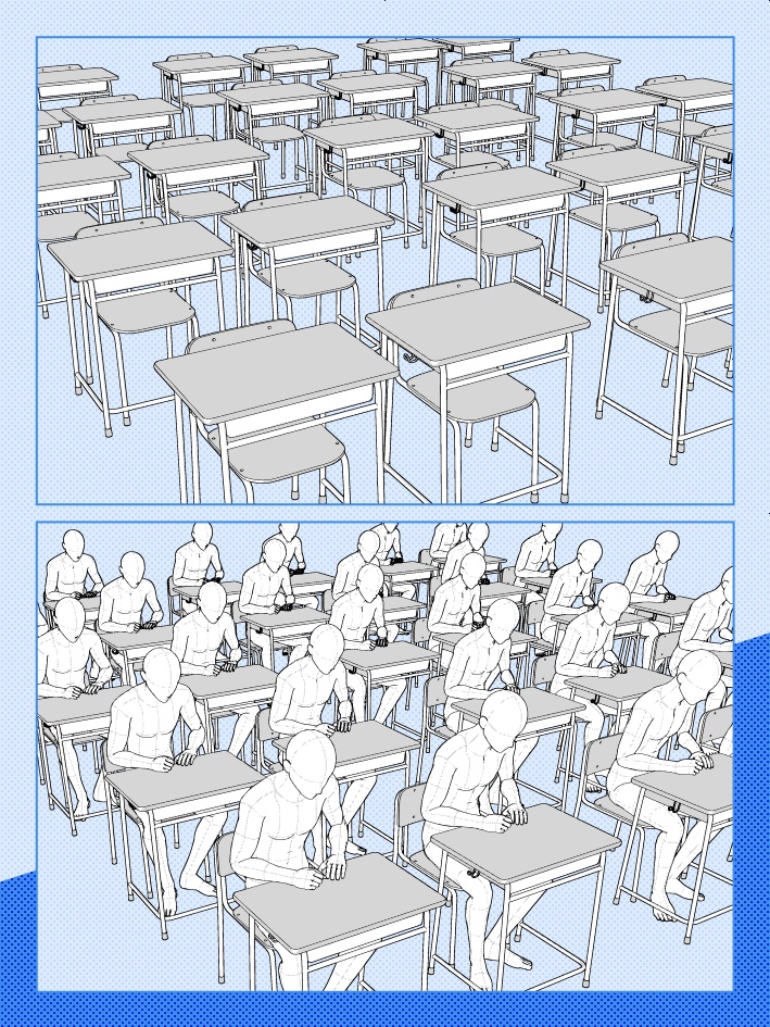 【クリスタ素材】学校机(新旧3種類)