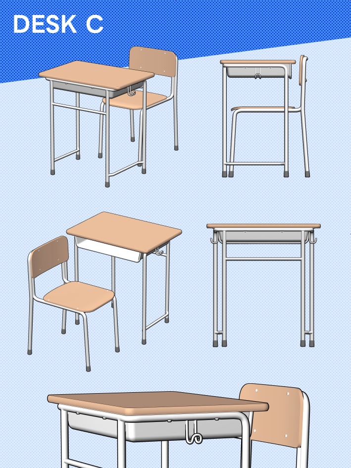 【クリスタ素材】学校机(新旧3種類)