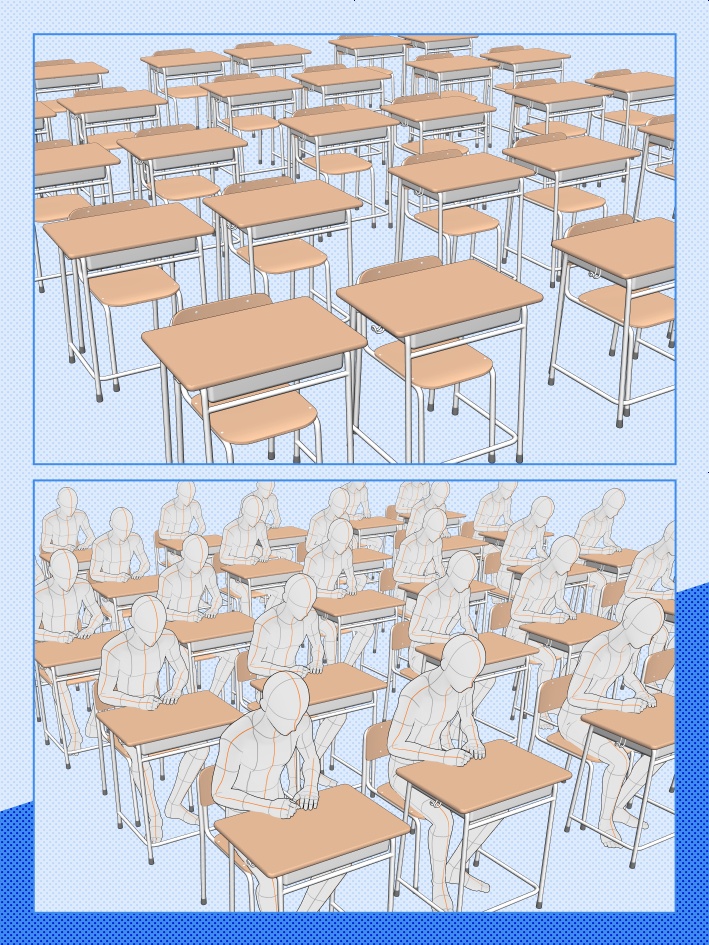 【クリスタ素材】学校机(新旧3種類)