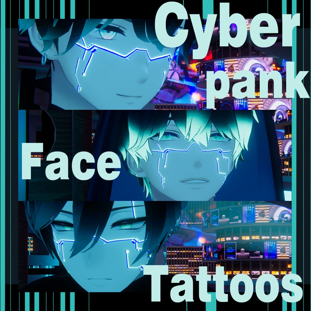 「3対応」碼希maki/杏里Anri/水瀬Minase Cyber punk Face tattoosリボンタトゥー