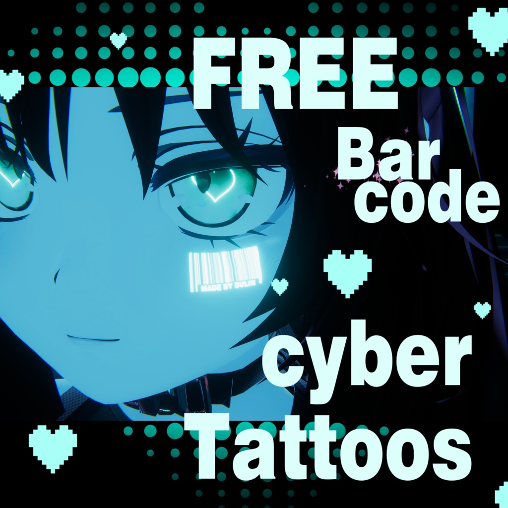 「FREE」Cyber punk Bar code tattoosリボンタトゥー
