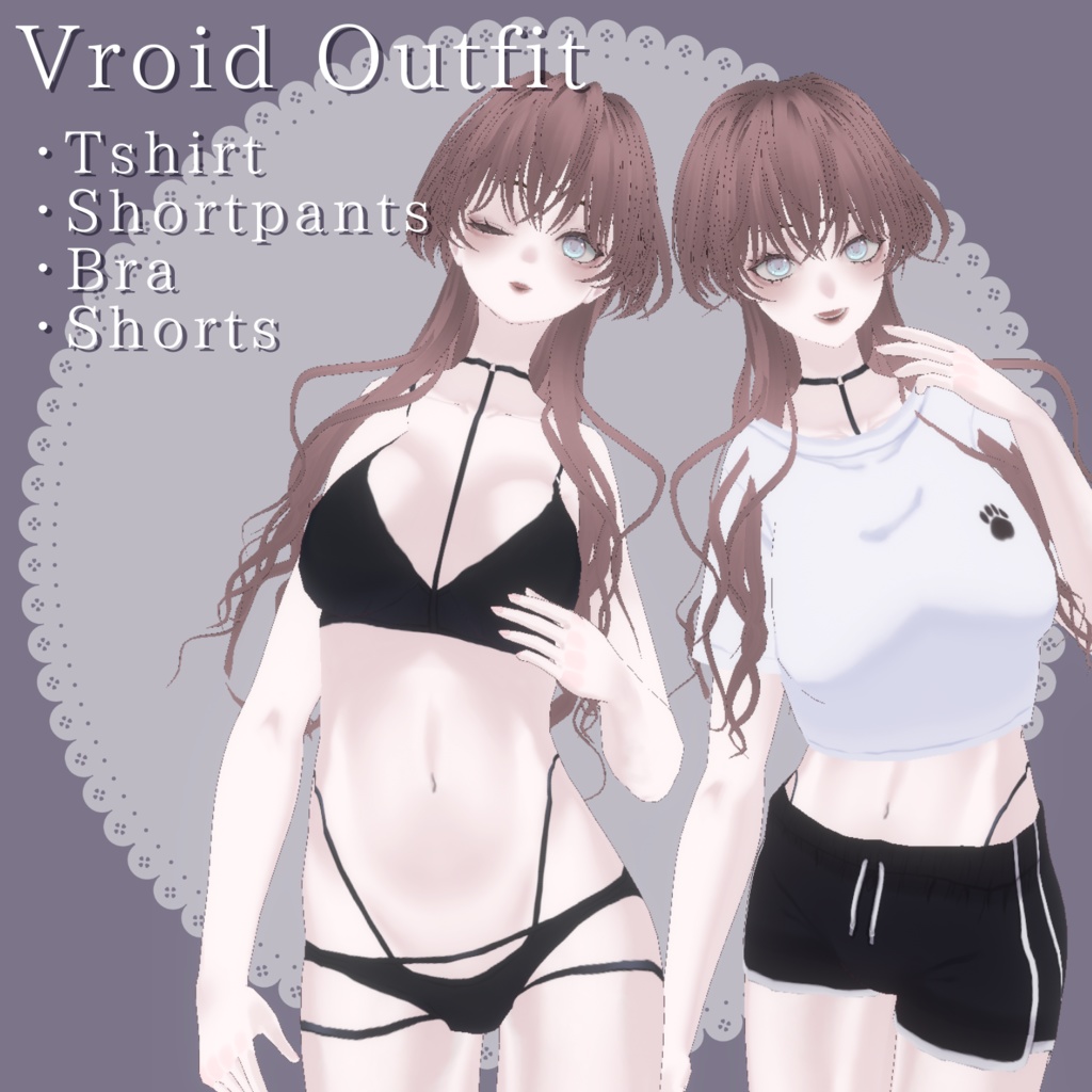 【Free無料有】ルームウェア+ランジェリーセット【#Vroid】