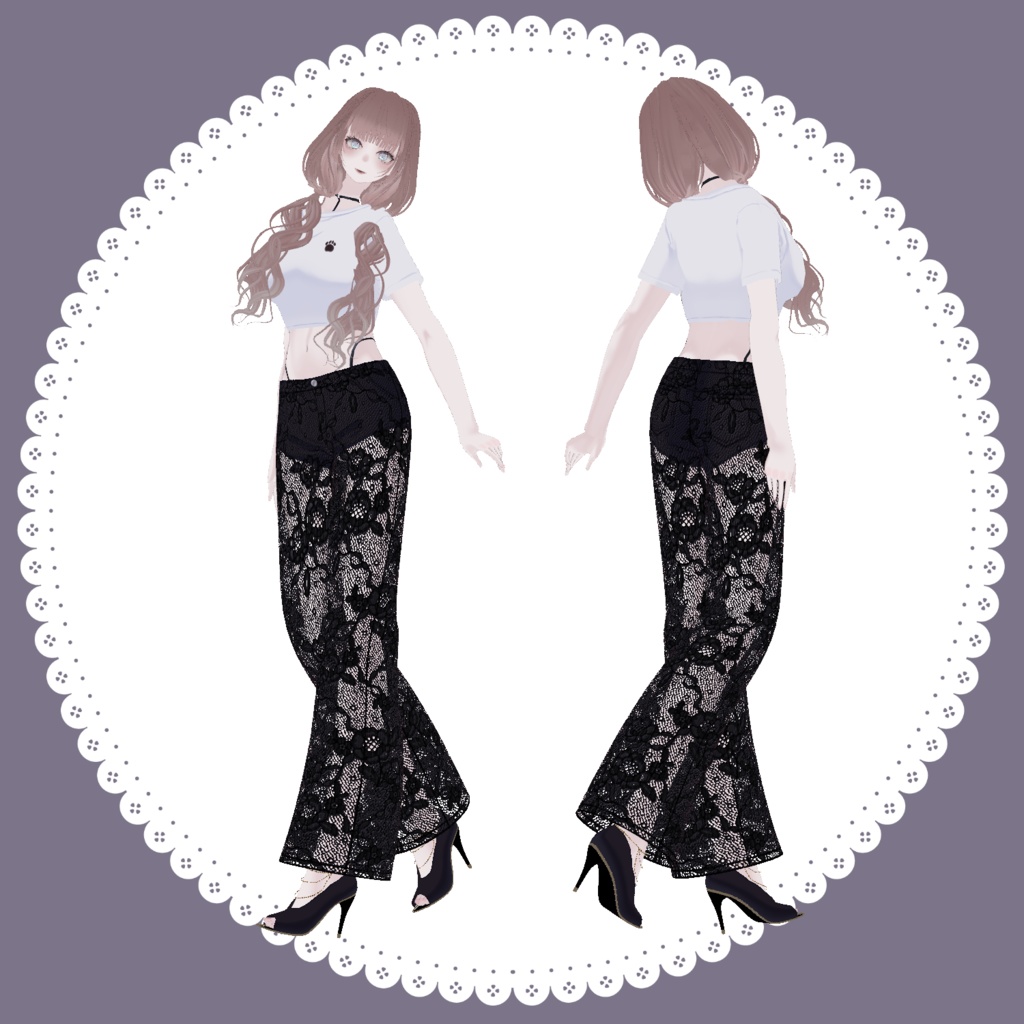 【Free無料有】透け感レースパンツ+パンプスセット【#Vroid】