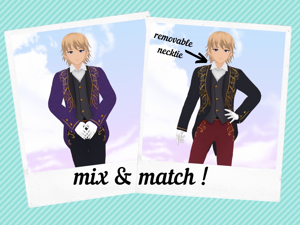 Male Idol style embroidered suit for VRoid - 5 colors / Costume brodé façon idol pour VRoid - 5 couleurs / アイドル系金レースメンズスーツ(全5種)