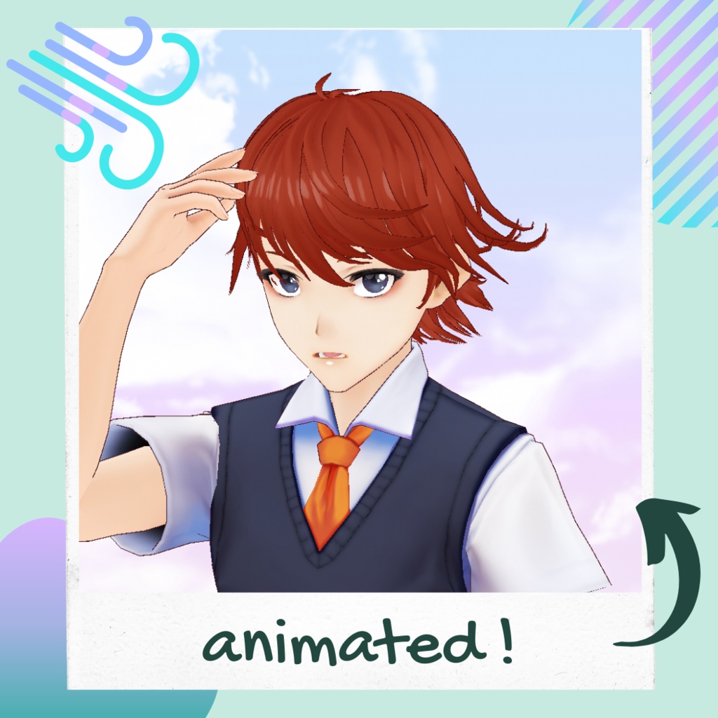 VRoid Hair Preset + 6 colors set - Male Layered hair / Coupe de cheveux masculine dégradée pour VRoid + 6 couleurs / レイヤー男性ヘアー髪プリセット+6色テクスチャーセット