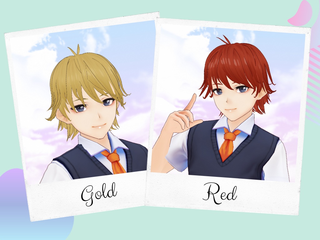 VRoid Hair Preset + 6 colors set - Male Layered hair / Coupe de cheveux masculine dégradée pour VRoid + 6 couleurs / レイヤー男性ヘアー髪プリセット+6色テクスチャーセット