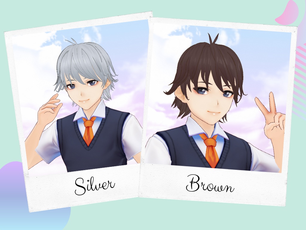 VRoid Hair Preset + 6 colors set - Male Layered hair / Coupe de cheveux masculine dégradée pour VRoid + 6 couleurs / レイヤー男性ヘアー髪プリセット+6色テクスチャーセット