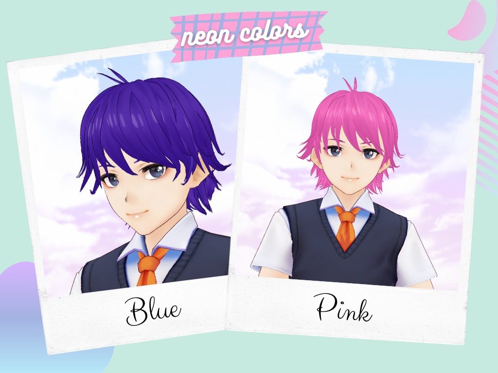 VRoid Hair Preset + 6 colors set - Male Layered hair / Coupe de cheveux masculine dégradée pour VRoid + 6 couleurs / レイヤー男性ヘアー髪プリセット+6色テクスチャーセット