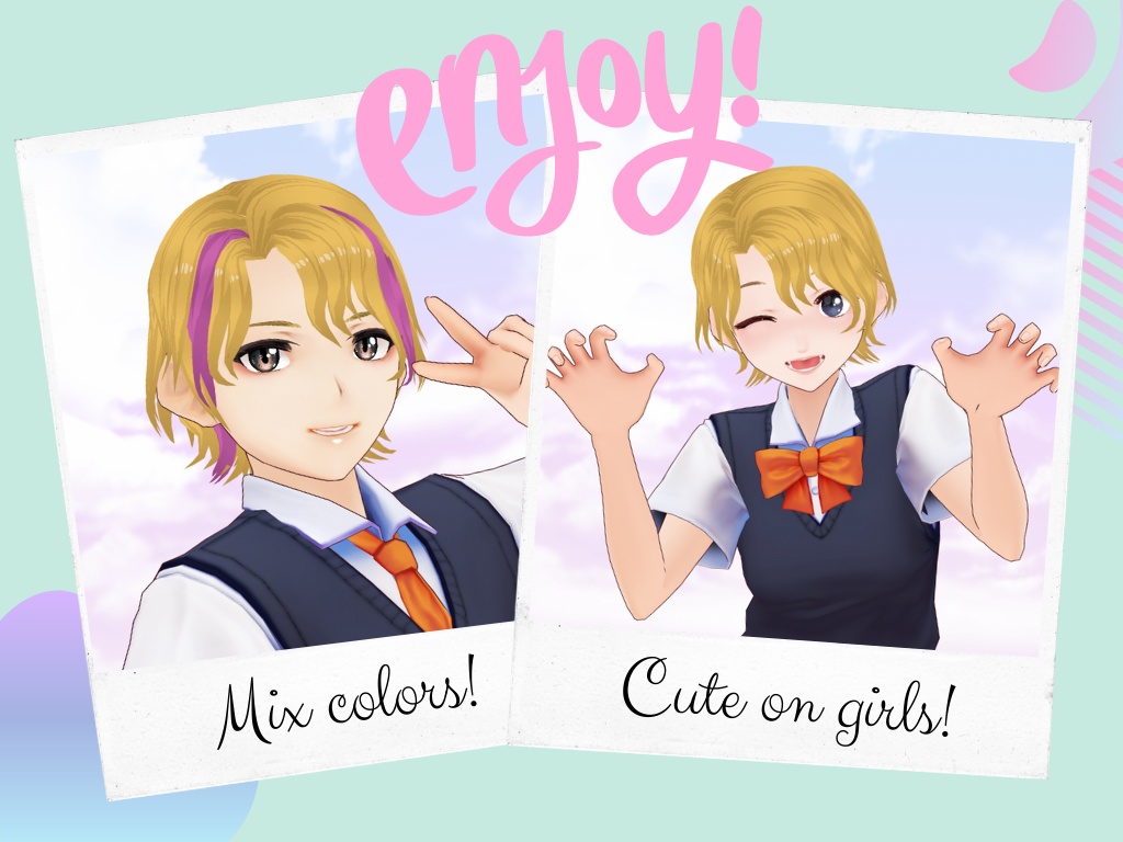 VRoid Hair Preset + 6 cell shaded colors set - Male short wavy hair / Coupe de cheveux masculine ondulée pour VRoid + 6 couleurs dans un style cell shading /ショート ウェービー男性ヘアー髪プリセット+6色テクスチャーセット