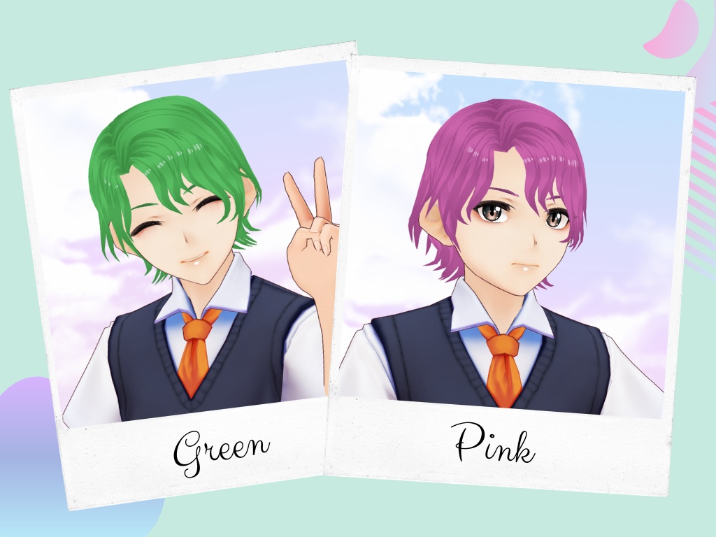 VRoid Hair Preset + 6 cell shaded colors set - Male short wavy hair / Coupe de cheveux masculine ondulée pour VRoid + 6 couleurs dans un style cell shading /ショート ウェービー男性ヘアー髪プリセット+6色テクスチャーセット