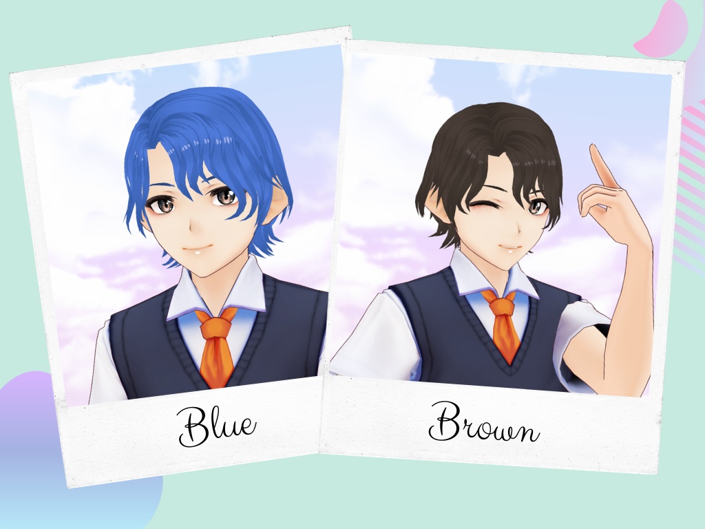 VRoid Hair Preset + 6 cell shaded colors set - Male short wavy hair / Coupe de cheveux masculine ondulée pour VRoid + 6 couleurs dans un style cell shading /ショート ウェービー男性ヘアー髪プリセット+6色テクスチャーセット