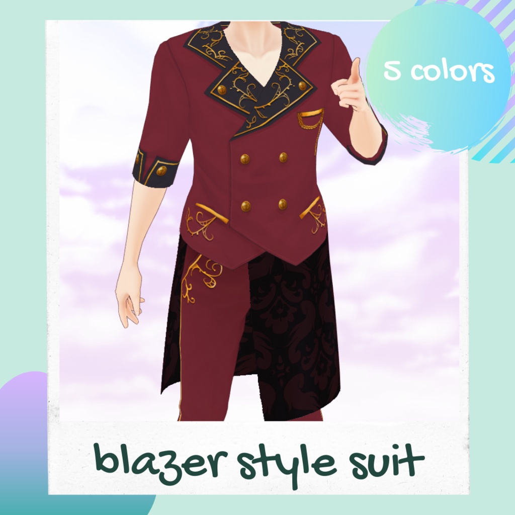 Male Idol style blazer suit for VRoid - 5 colors / Costume blazer brodé  façon idol pour VRoid - 5 couleurs / アイドル系金レースメンズスーツ(全５種)