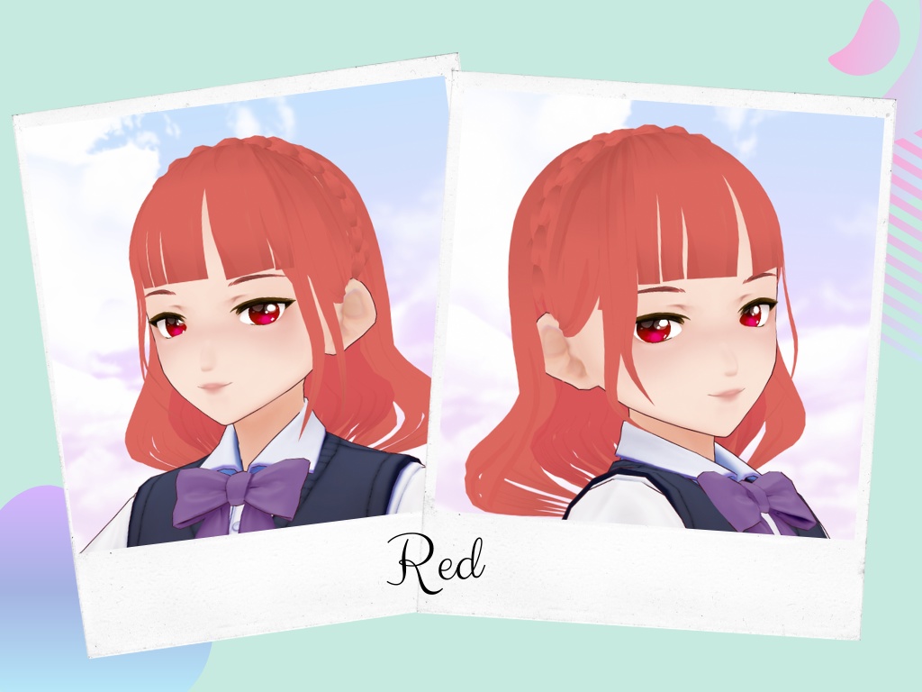 VRoid Beta hair Preset - elegant braided style (5 colours) / Coiffure pour VRoid, cheveux mi-long avec tresse (5 couleurs) / エレガントヘアプリセット