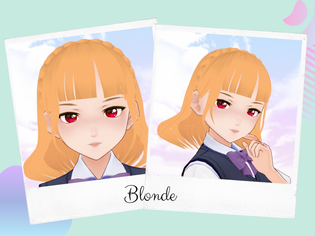 VRoid Beta hair Preset - elegant braided style (5 colours) / Coiffure pour VRoid, cheveux mi-long avec tresse (5 couleurs) / エレガントヘアプリセット
