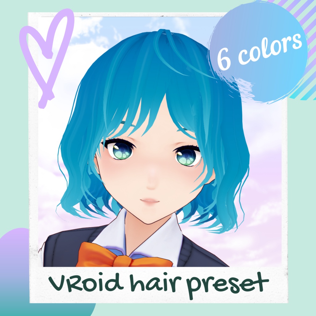 VRoid Beta Hair Preset + 6 colors set - Wavy bob / Coupe de cheveux carré ondulé pour VRoid + 6 couleurs / ウェービーボブヘアー髪プリセット+6色テクスチャーセット