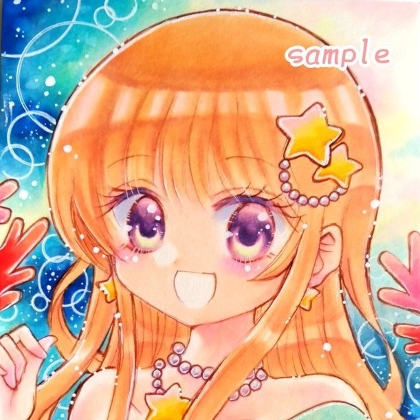 手描きイラスト＊原画＊オリジナル＊くらげ姫＊ハガキサイズ