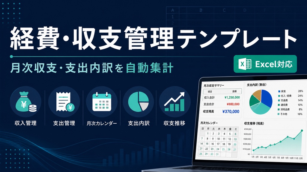 経費・収支管理テンプレート｜月次収支・支出内訳をExcelで自動集計