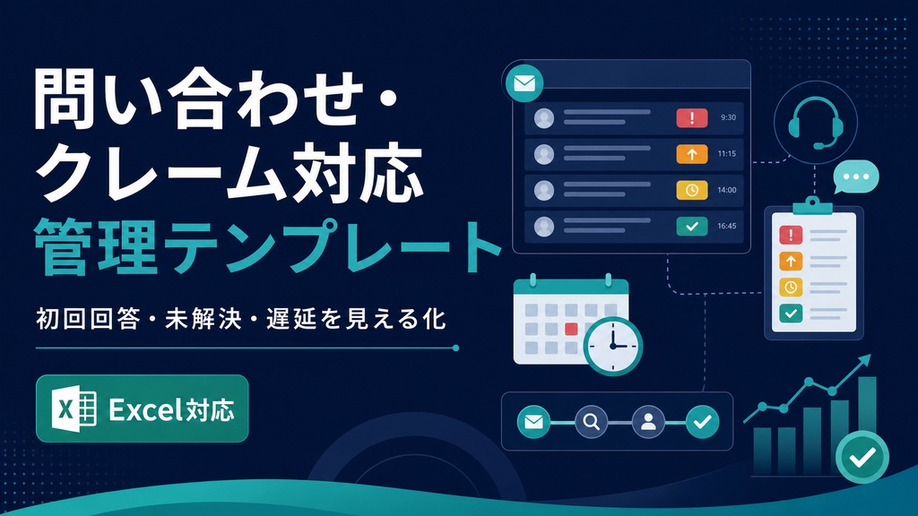 問い合わせ・クレーム対応管理テンプレート|初回回答・未解決・遅延を見える化【Excel対応】