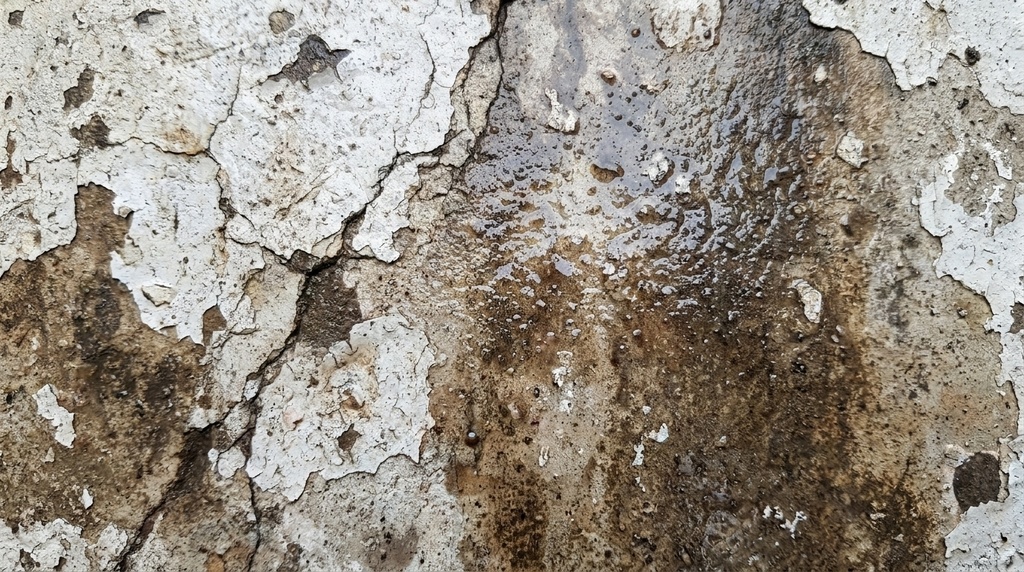 【富士宮の退廃美】風化してひび割れたコンクリートと黒ずんだ雨染みのフルフレームテクスチャ素材