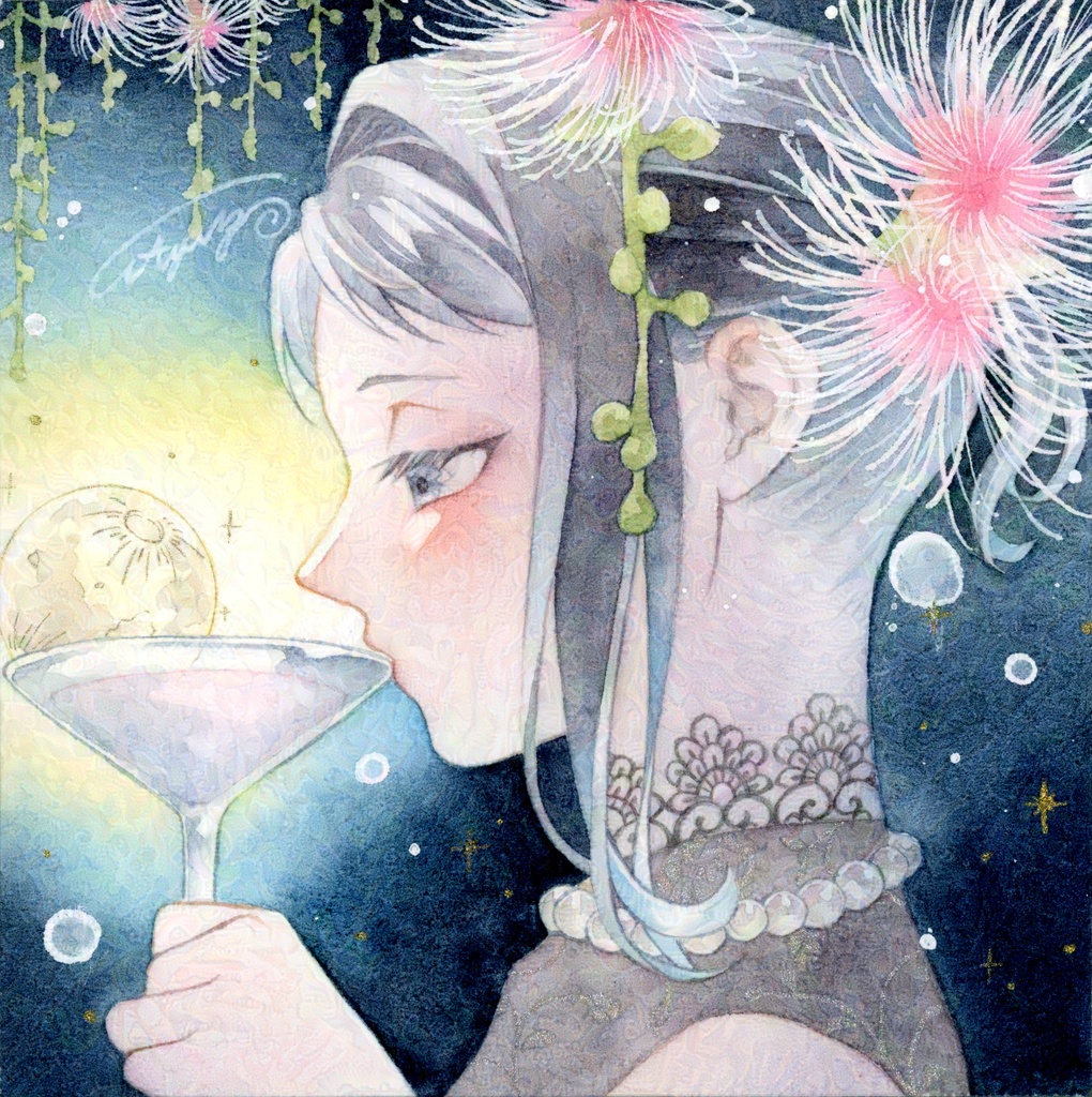 ミニ原画「花」「鳥」「風」「月」