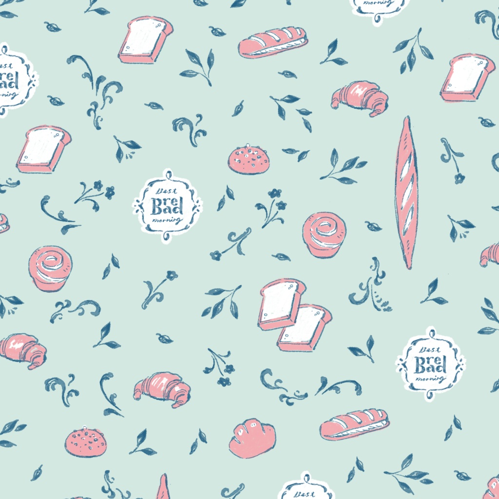 春のパン柄 〜青〜