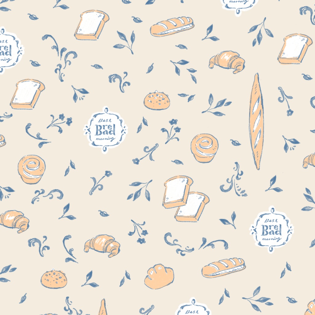 春のパン柄 〜オレンジ〜