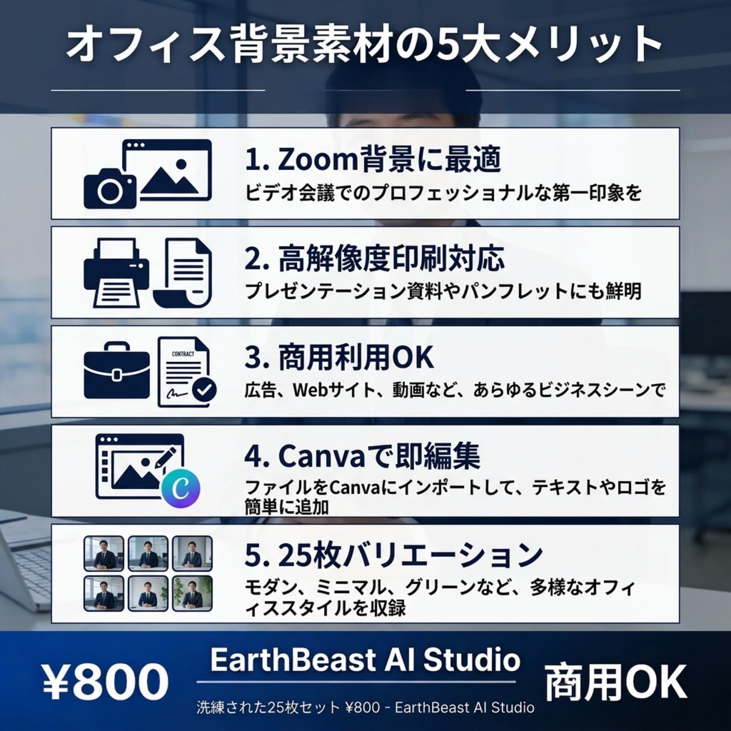 オフィス背景素材 サンプル活用例ガイド付き 25枚セット