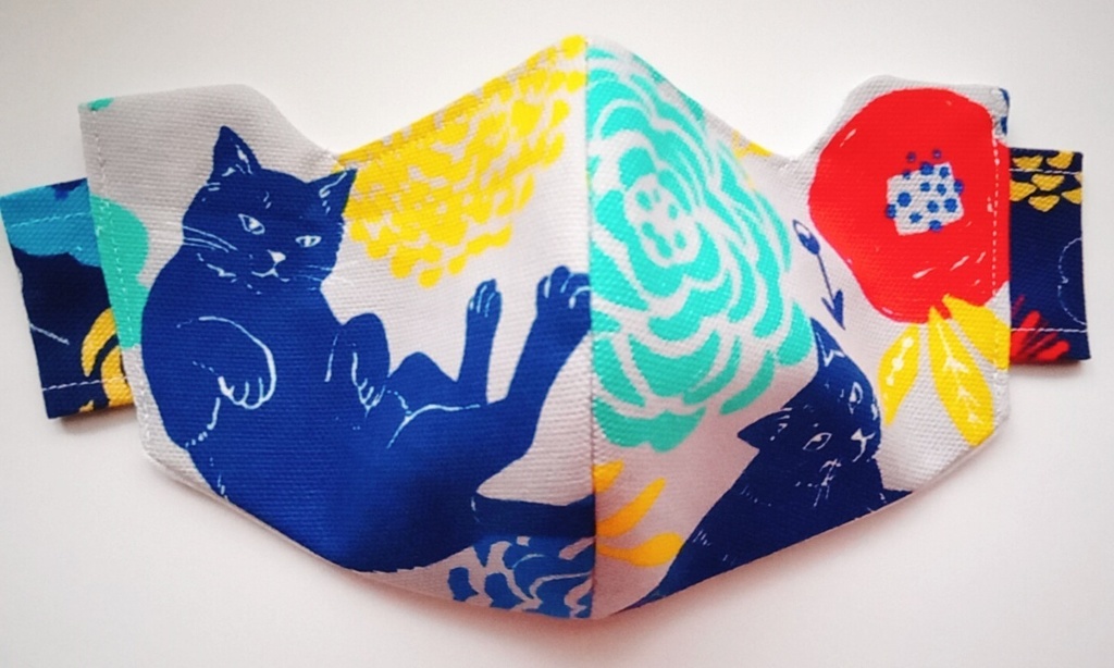 【ハンドメイド】立体マスク+インナーマスク  (猫柄②・ワイヤー入り布マスク)